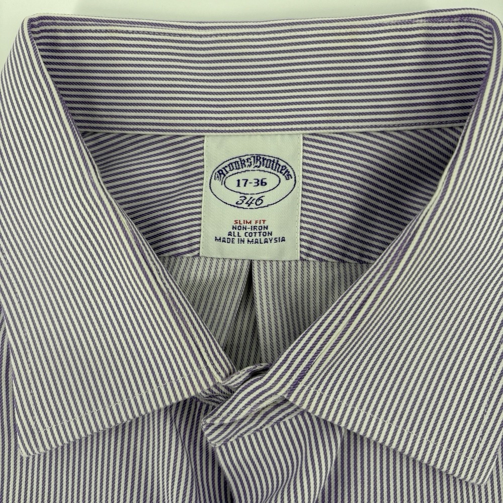 BROOKS BROTHERS 346 Men's 17-36 Purple French CuffLong Sleeve Button Up Non Iron - Picture 3 of 9